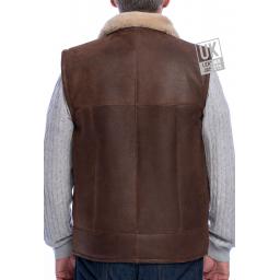 Mens Shearling Sheepskin Gilet - Vancouver - Chestnut Brown - Back