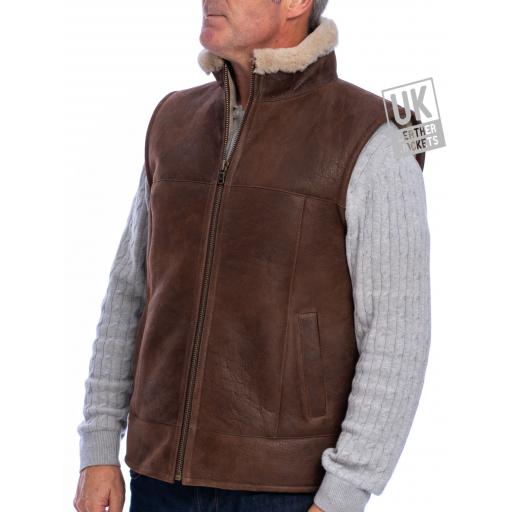 Mens Chestnut Brown Sheepskin Gilet -Vancouver