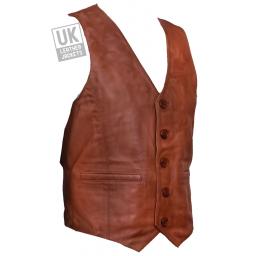 Men's  Chestnut Tan Leather Waistcoat - Side