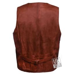 Men's  Chestnut Tan Leather Waistcoat - Back