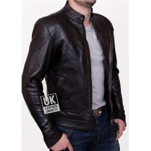 Men's Black Leather Jacket - Assantii - Front