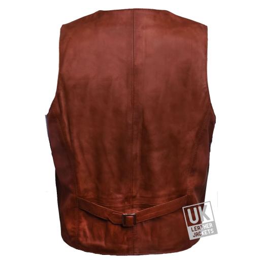 Men's  Chestnut Tan Leather Waistcoat - Back