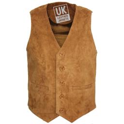 Men's Tan Suede Waistcoat - Front