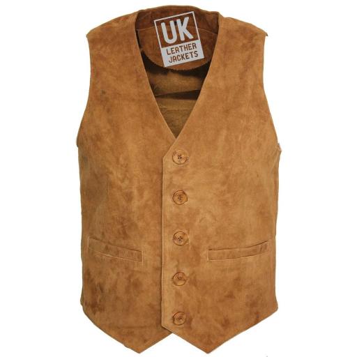 Men's Tan Suede Waistcoat - Front