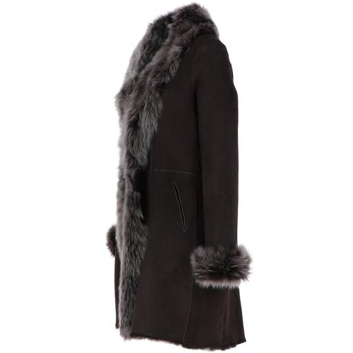 Brown Toscana Sheepskin Coat Knee Length - Monroe - Side View