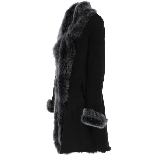 Knee Length Black Toscana Sheepskin Coat - Monroe - Side View