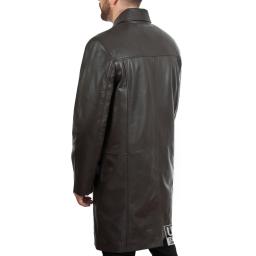 Men's Brown Leather Coat - Saint - BACK