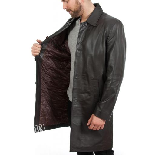 Men's Brown Leather Coat - Saint - Lining