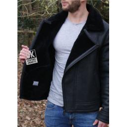 Mens Black Nubuck Sheepskin Flying Jacket - Vail - Wool Interior