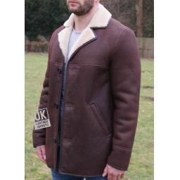 Mens Brown Sheepskin Jacket - Hip Length - Superior Quality -Side