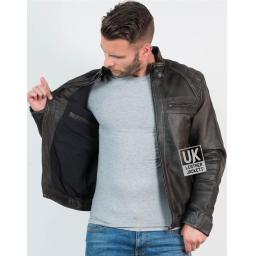 Mens Faded Black Leather Jacket - Lancer - Lining