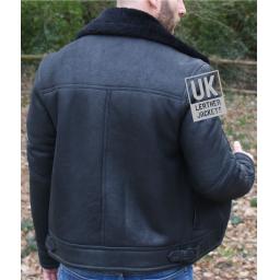 Mens Black Nubuck Sheepskin Flying Jacket - Vail - Back