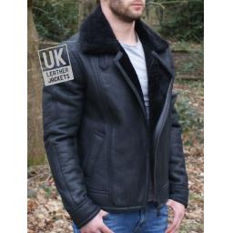 Mens Black Nubuck Sheepskin Flying Jacket - Vail - Front