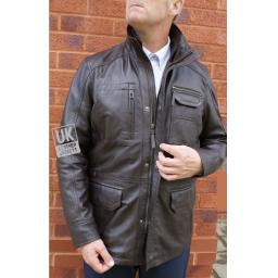 Men's Brown Leather Coat Jacket - Marquis I - Front 2