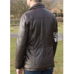 Men's Brown Leather Coat Jacket - Marquis I - Back