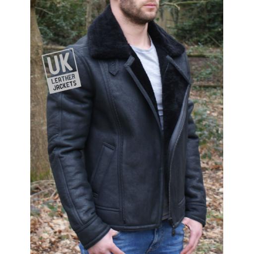 Mens Black Nubuck Sheepskin Flying Jacket - Vail