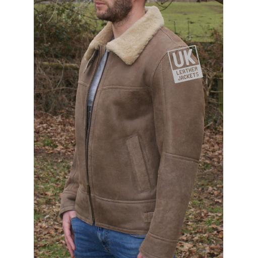 Mens Sheepskin Flying Jacket - Calgary - Light Brown - Front