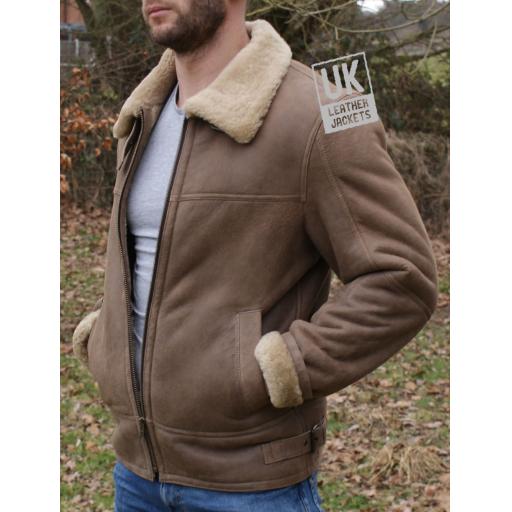 Mens Sheepskin Flying Jacket - Calgary - Light Brown - Front 2