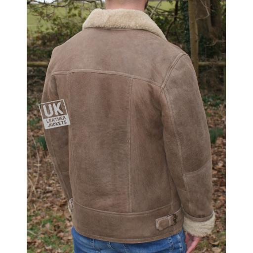 Mens Sheepskin Flying Jacket - Calgary - Light Brown - Back