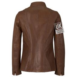 Women's Brown Leather Jacket - Anais - Turn Back Cuff - Back