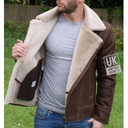 Mens Sheepskin Flying Jacket - Vail - Chestnut Brown - Wool Interior