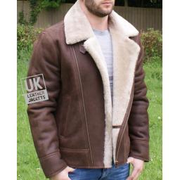 Mens Sheepskin Flying Jacket - Vail - Chestnut Brown -Collar Strap