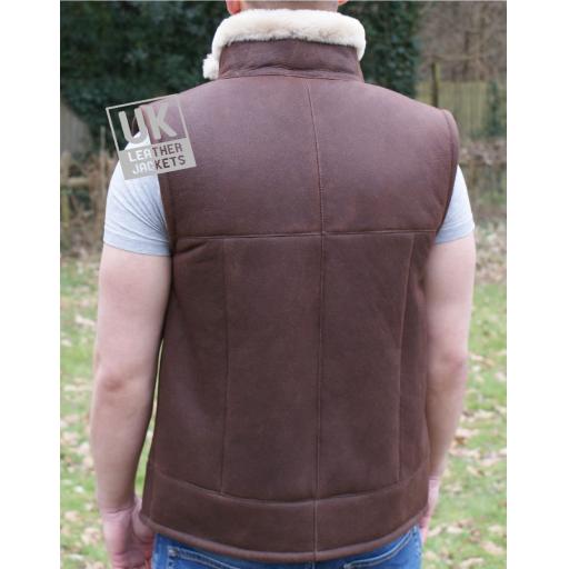 Mens Chestnut Brown Sheepskin Gilet -Matt Nubuck Leather - Back