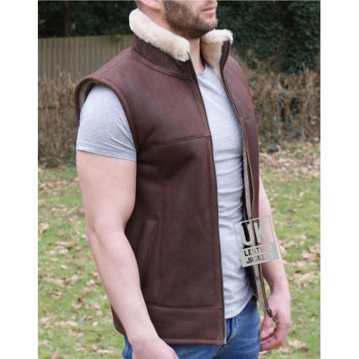 Mens Chestnut Brown Sheepskin Gilet - Vancouva