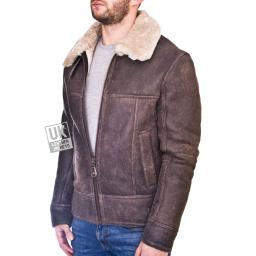 Mens Sheepskin Flying Jacket - Ontario - Distress Brown - Front