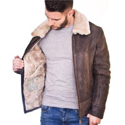 Mens Sheepskin Flying Jacket - Ontario - Distress Brown - Wool Lining