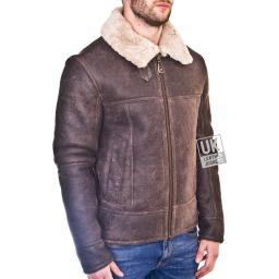 Mens Sheepskin Flying Jacket - Ontario - Distress Brown - Front Zip