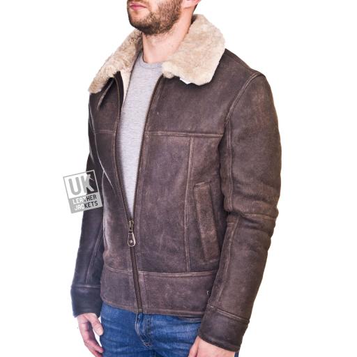 Mens Sheepskin Flying Jacket - Ontario - Distress Brown