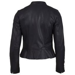 Womens Navy Blue Leather Leather Jacket - Paris - Back View