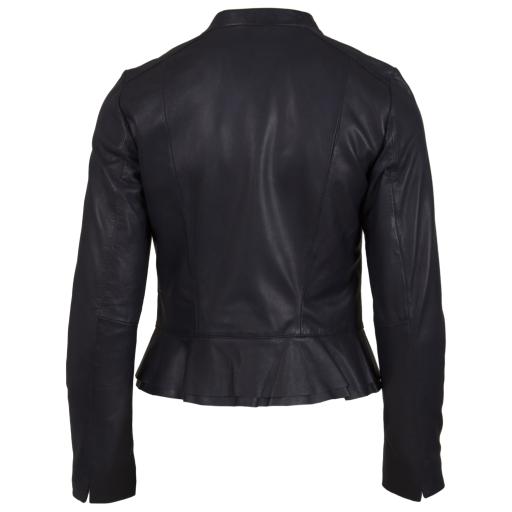 Womens Navy Blue Leather Leather Jacket - Paris - Back View