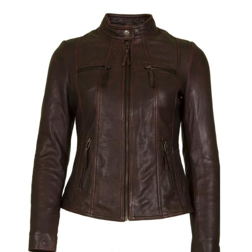 Womens Vintage Burgundy Leather Jacket - Leone