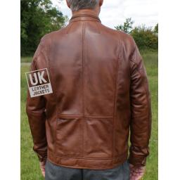 Men's Vintage Tan Leather Jacket - Becks - Back