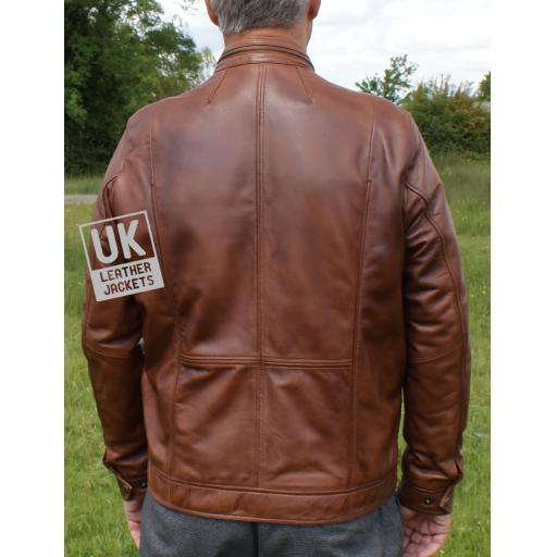 Men's Vintage Tan Leather Jacket - Becks - Back