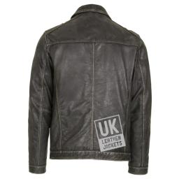 Mens Distressed Black Leather Jacket - Lance - Back