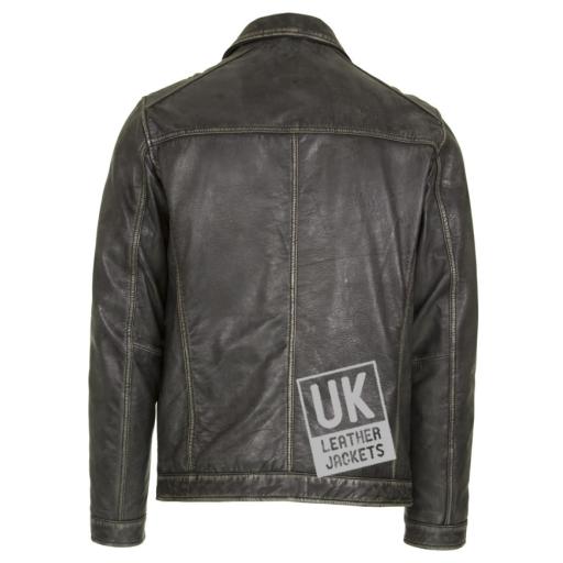 Mens Distressed Black Leather Jacket - Lance - Back