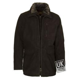 Men Brown Nubuck Leather Jacket -Detach Fleece Collar - Front