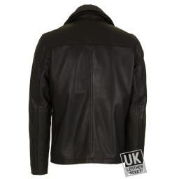 Mens Black Leather Jacket - Detach Inner Collar -Ibex - Back View