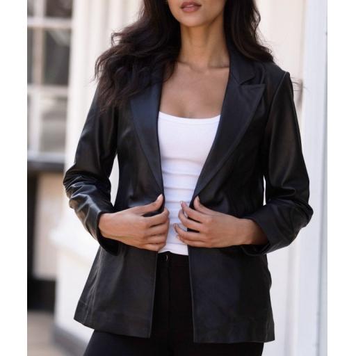 Women's Black Leather Blazer - Lucia