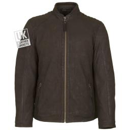Men's Brown Nubuck Suede Jacket - Helium - Collarless & Zip Front