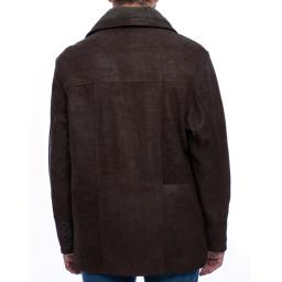Mens Matt Brown Nubuck Leather Coat - Elswick - 2nd Fleece Collar  - Back