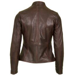 Women's Burgundy Leather Jacket - Leone - Plus Size - Short Stand-up Collar