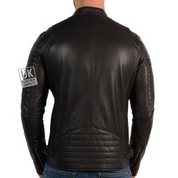 Mens Jet Black Leather Biker Jacket - Cruz - Back