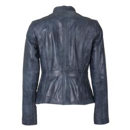 Womens Vintage Blue Leather Jacket - Leone -  Feminine Tailored Shape