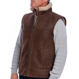 Mens Chestnut Brown Sheepskin Gilet - Vancouver  - Zipper