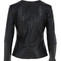 Womens Collarless Black Leather Jacket - Alegra - Back