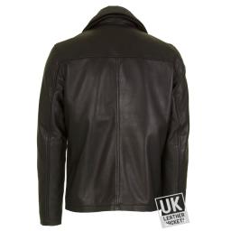 Mens Black Leather Jacket - Detach Inner Collar -Ibex - Classic Plain Style